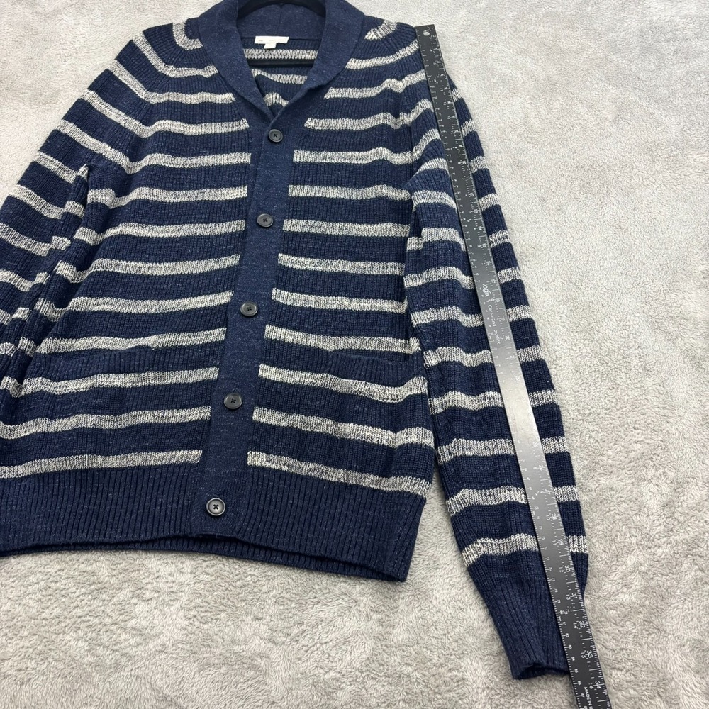 VTG Gap Shawl Cardigan Sweater Mens XL Navy Blue Stripe Preppy Chunky Schoolboy - Picture 12 of 16